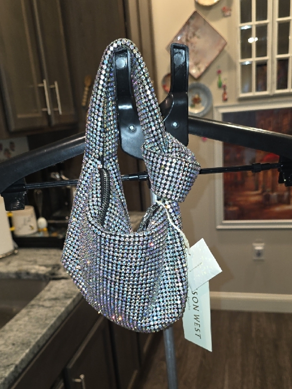 Madison West Iridescent Crystal Mini Hobo Bag - Iridescent Silver